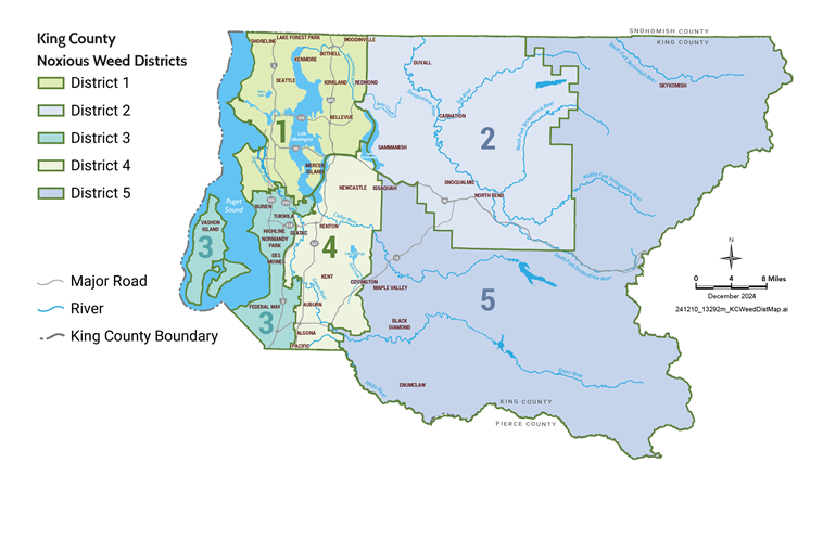Map of King County, showing the county broken into 5 geographic regions.