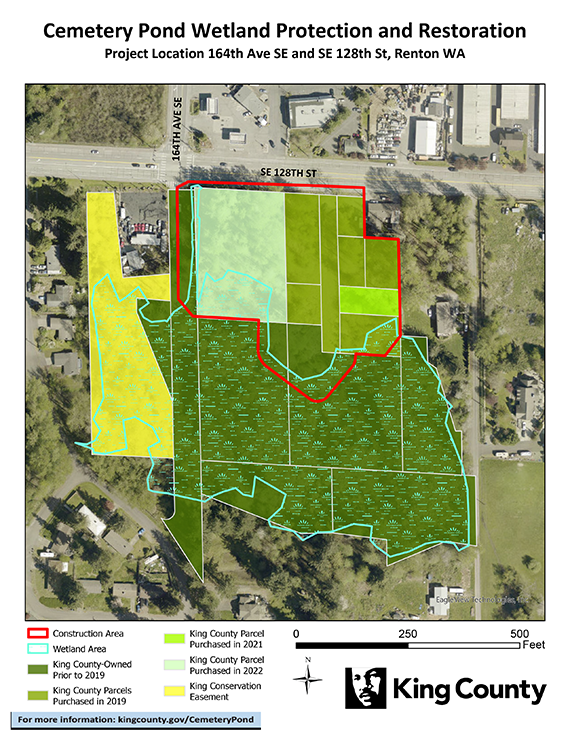 Map of the Cemetery Pond protection and restoration project location in Renton, Washington.