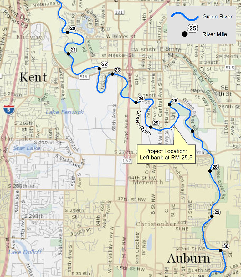 Location map - NE Auburn Creek Project on the Green River near Kent and Auburn