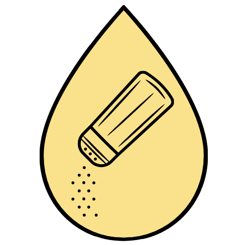 Icon- a yellow water droplet with a saltshaker on it