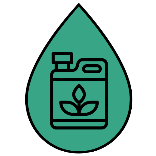 Icon- A green water droplet with a container of nitrate-based fertilizer on it