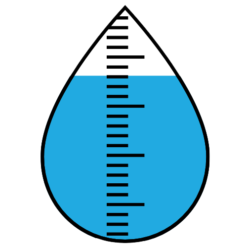 Icon- A blue water droplet with a ruler graphic on it