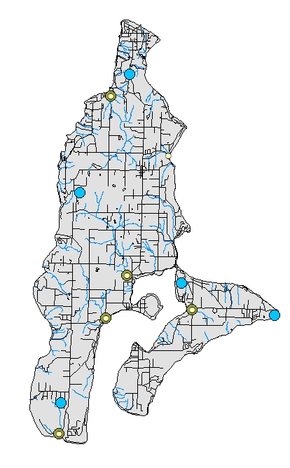 Decorative - a static map of water monitoring locations on Vashon