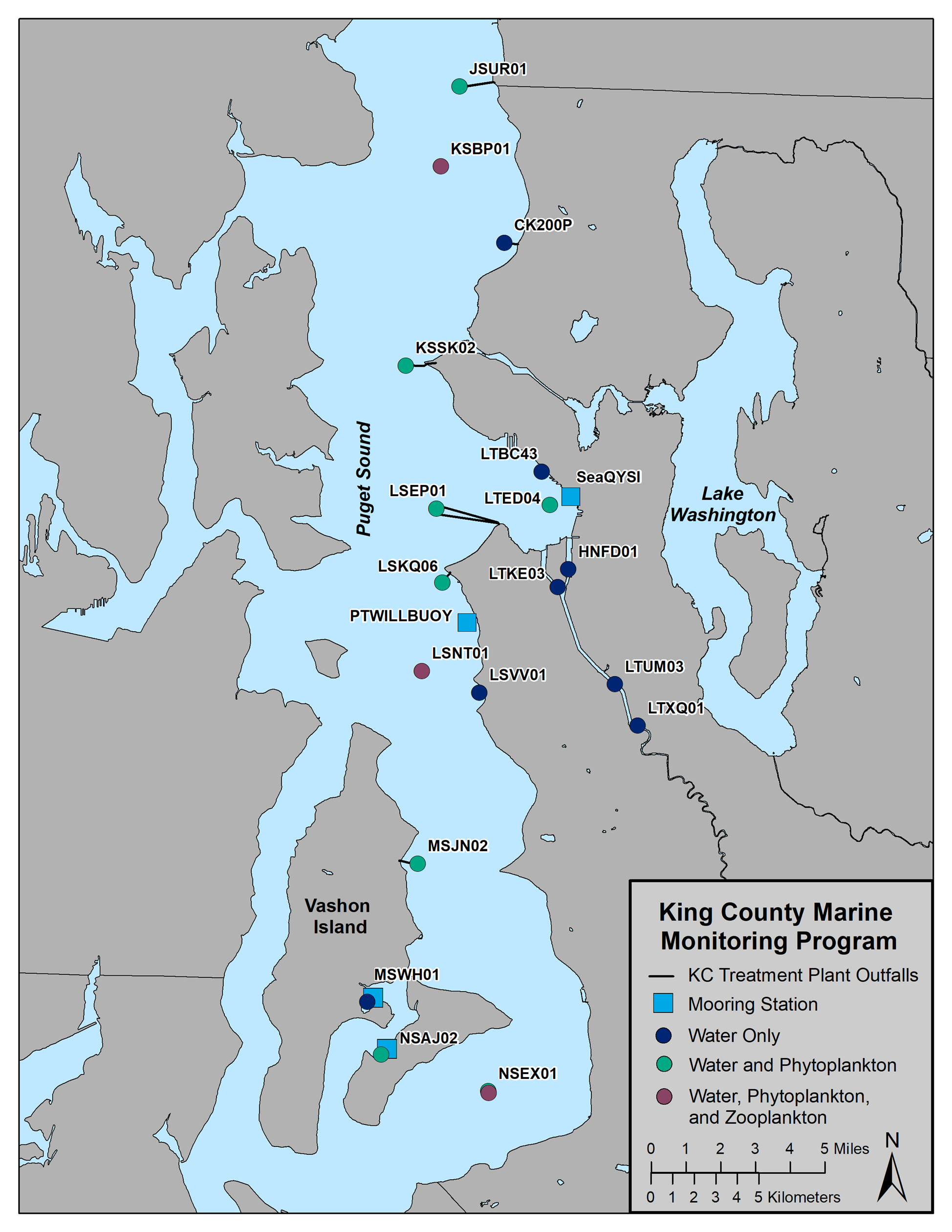 Map of the locations with King County sampling within Central Basin of Puget Sound.  