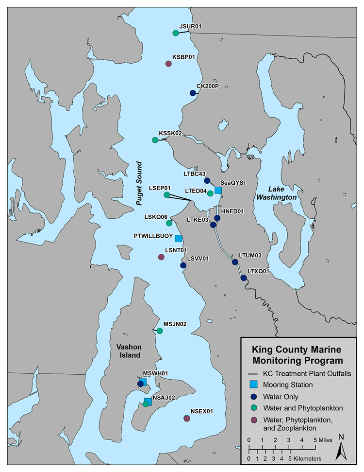 Map of the locations with King County sampling within Central Basin of Puget Sound.