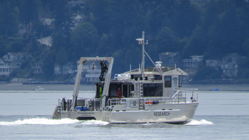 Closeup image of the SoundGuardian, King County's research vessel.