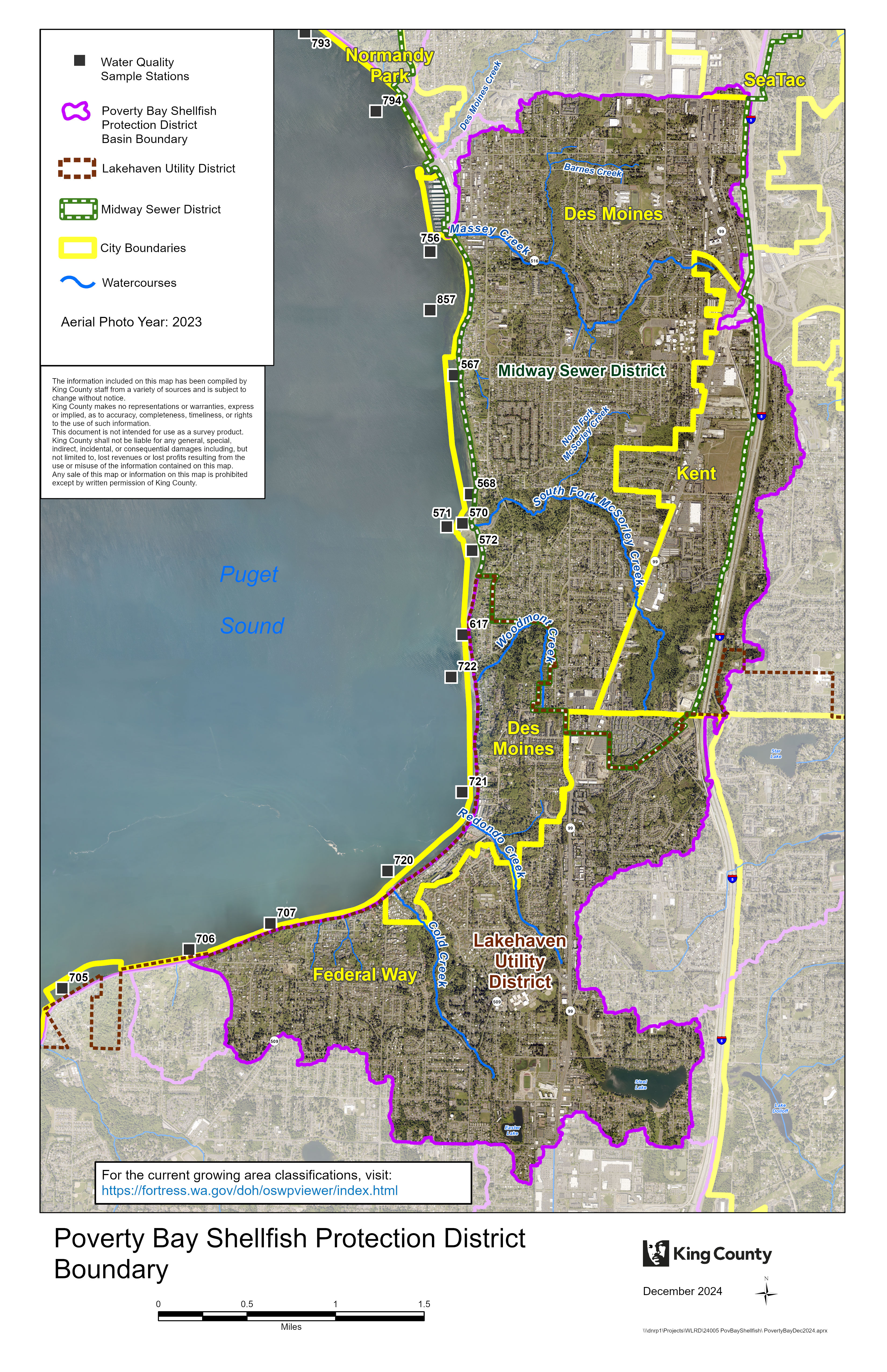 Map of Poverty Bay Shellfish Protection District, an area within Des Moines and Federal Way.