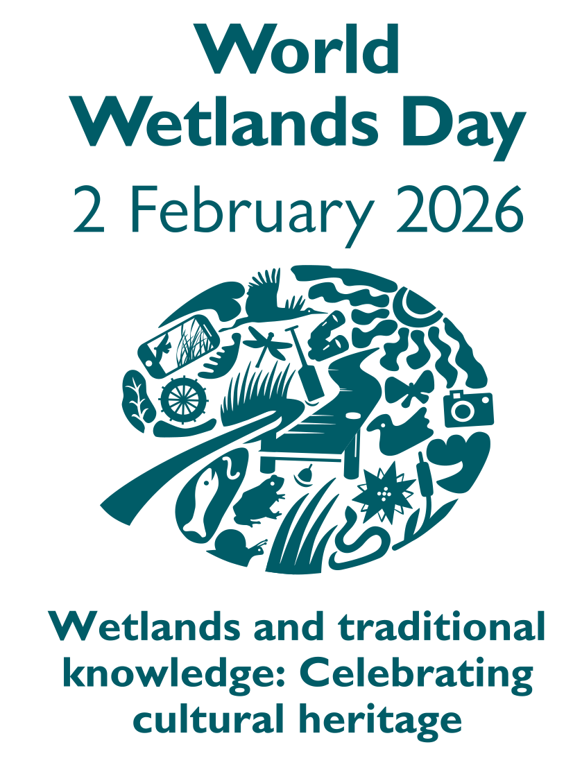 Logo for World Wetlands Day 2026. Copy reads: 