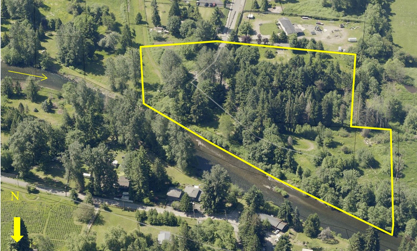 Elliott Bridge Reach Mitigation Pre-Project Left Bank Aerial 2013