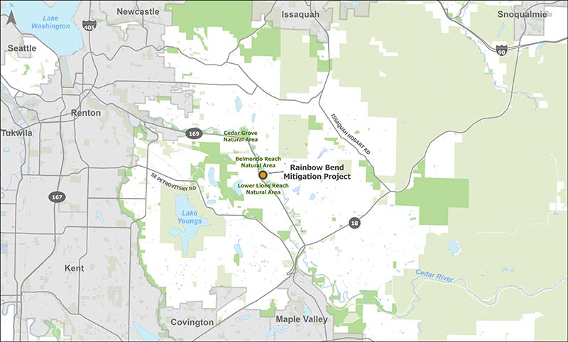 Location on map of Rainbow Bend Mitigation Project
