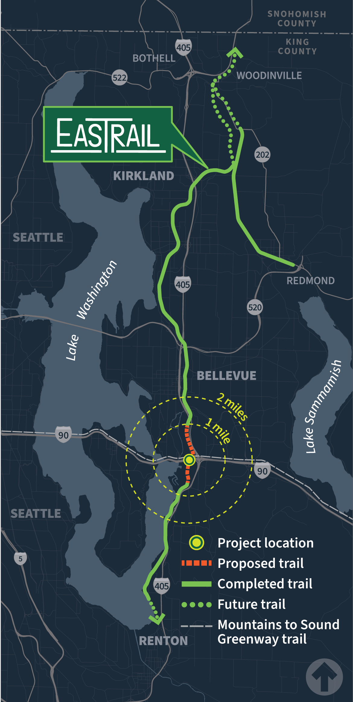 EasTrail map showing the location of the proposed trail bridge over Interstate 90