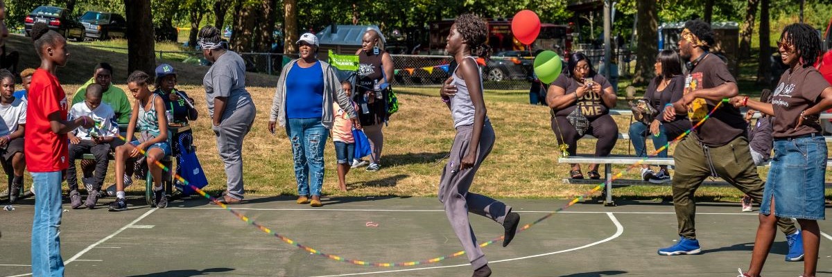 A person skips rope at Skyway Park