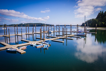 A view of the Dockton Park Marina's boat slips