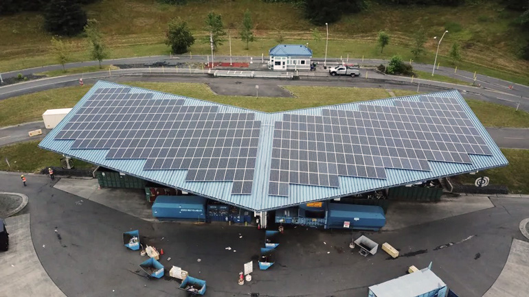 Image showing solar panels installed in the roof of the Enumclaw Recycling & Transfer Station in Enumclaw, WA