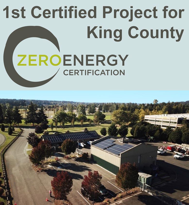 Cover for a report detailing the North Utility Maintenance Facility project at Marymoor Park in Redmond, WA - the first Zero Energy certified project in King County.