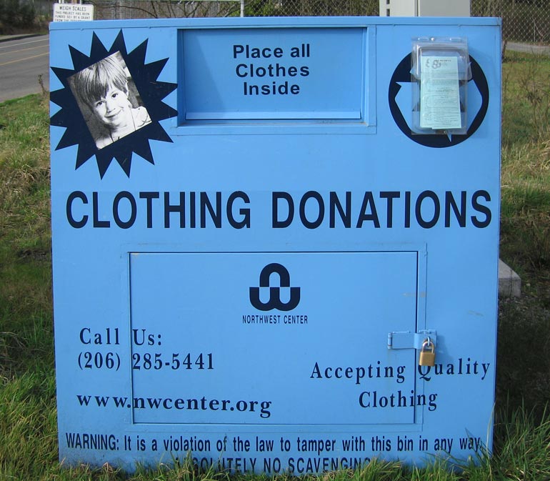 Clothing donation boxes are available across King County.