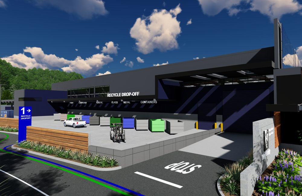 Computer-generated rendering of the South County Recycling and Transfer Station Project showing the recycling areas of the station