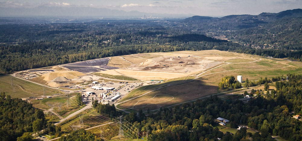aerial view of King County's Cedar Hill Regional Landfill in Maple Valley, WA