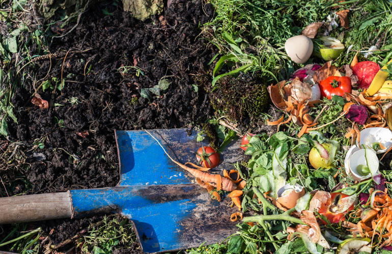 Image showing a shovel digging in to a pile of organic compost