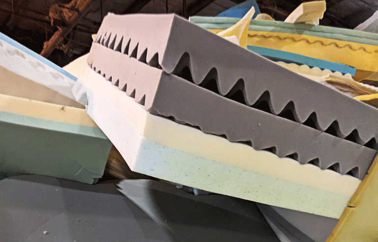 Image showing multiple pieces of foam from mattress recycling
