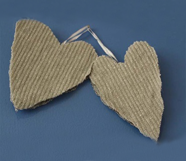 Heart shaped ornaments made from recycled sweaters