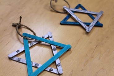 Star of David Hanukkah decorations made from popsicle sticks