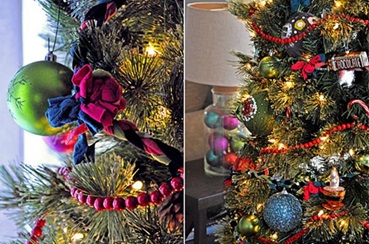 Recylced t-shirt garland on Christmas tree