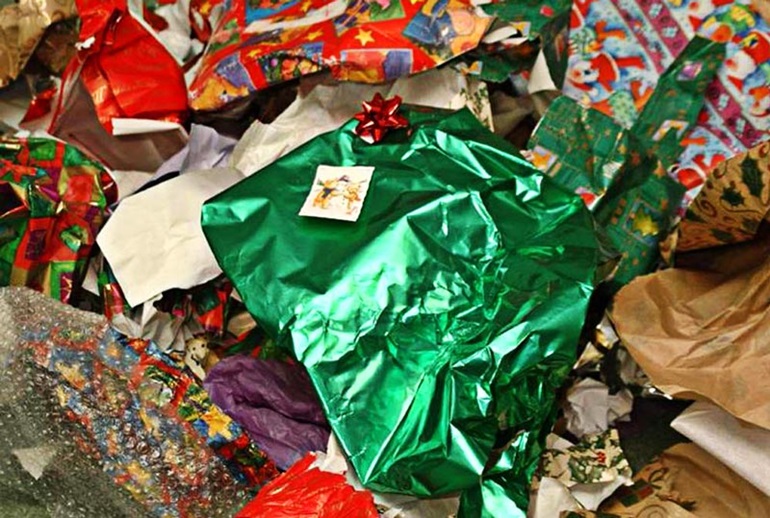 A pile of multi-colored wrapping paper