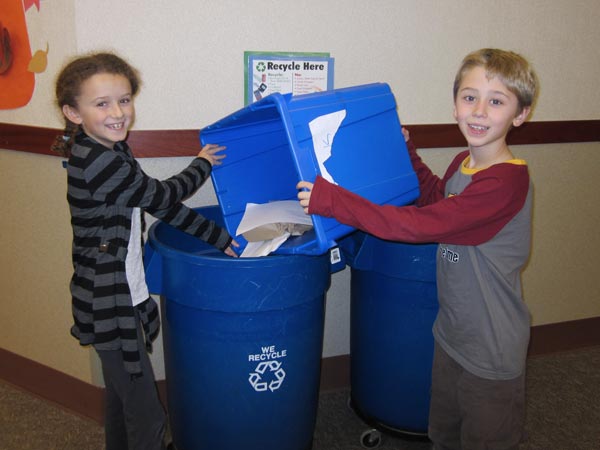 Students at Grand Ridge Elementary in Issaquah emptied their classroom recycling bins into central hallway bin