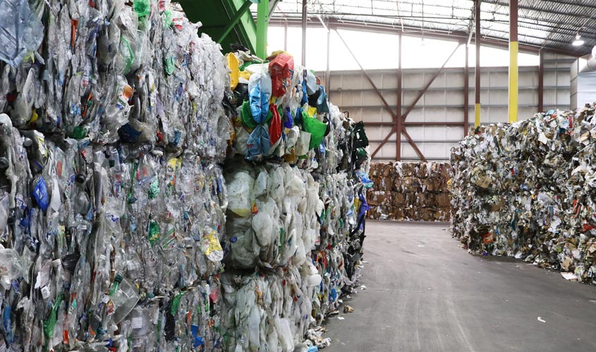 Image of bales of plastic products in a warehouse