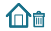 A teal home icon with one door and a dark green trashcan icon to the right of the home