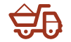 A red trash truck icon with a pile of waste in the truck back
