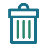 A teal trashcan icon with dark green stripes 