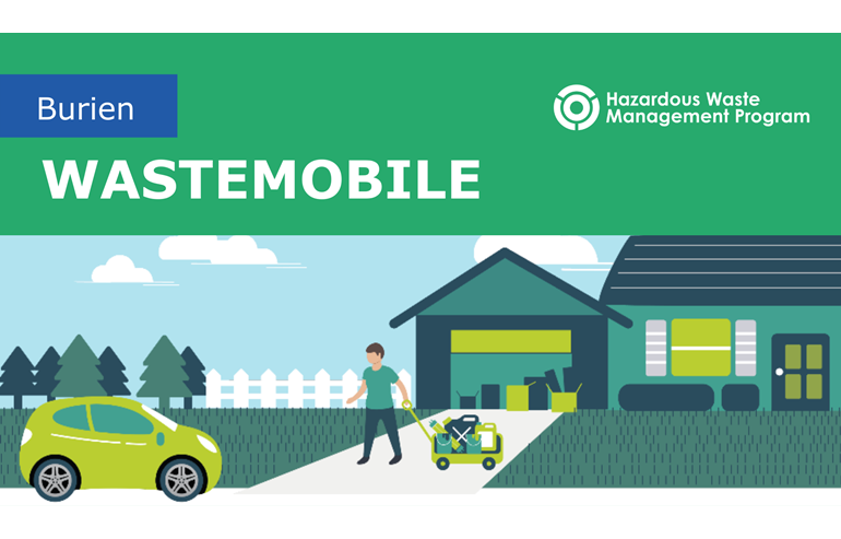 A graphic that shows the Wastemobile will offer free hazardous waste disposal in the Burien area.