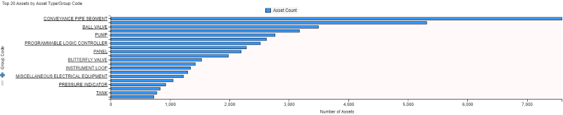 Bar chart displaying top 20 assets by asset type or group code