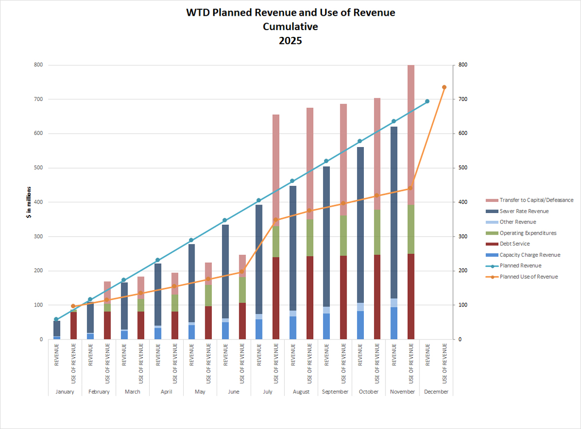 WTD planned revenue and use of revenue (cumulative by month)
