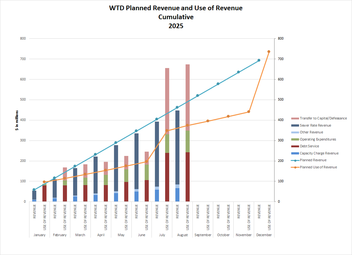WTD planned revenue and use of revenue (cumulative by month)