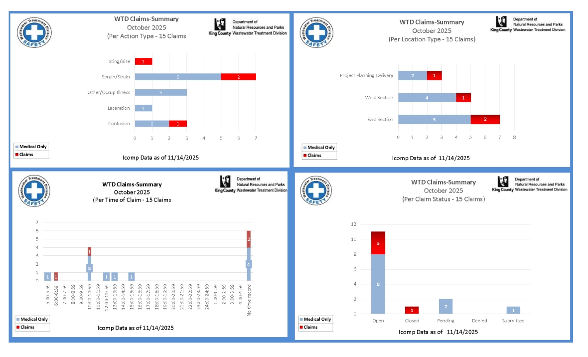 Employee accident and job injury claim experience (for current month and year to date) for the Wastewater Treatment Division (page 2 of 2)