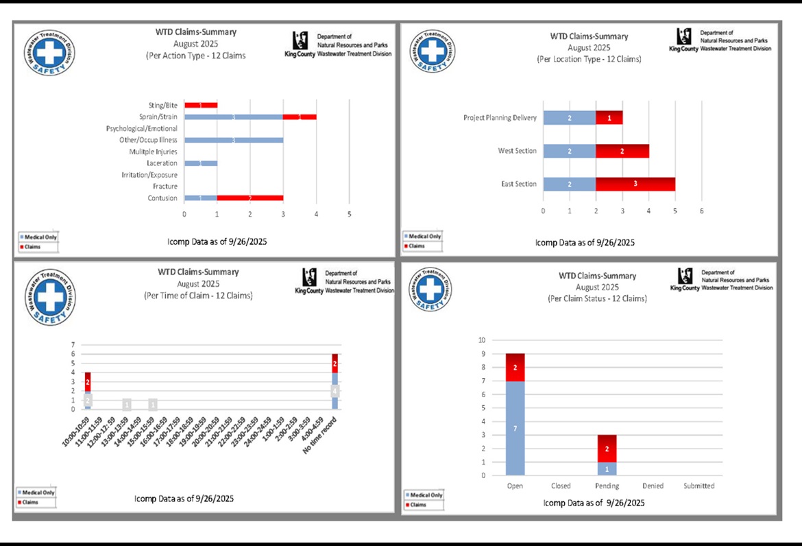 Employee accident and job injury claim experience (for current month and year to date) for the Wastewater Treatment Division (page 2 of 2)