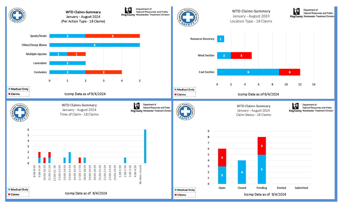 Employee accident and job injury claim experience (for current month and year to date) for the Wastewater Treatment Division (page 2 of 2)