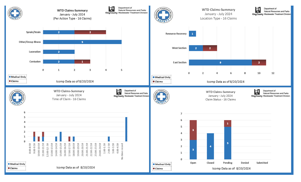 Employee accident and job injury claim experience (for current month and year to date) for the Wastewater Treatment Division (page 2 of 2)