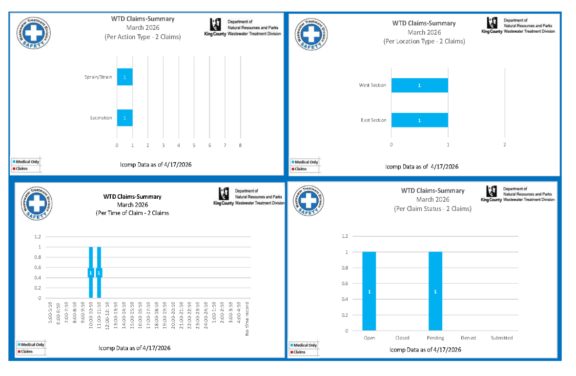 Employee accident and job injury claim experience (for current month and year to date) for the Wastewater Treatment Division (page 2 of 3)