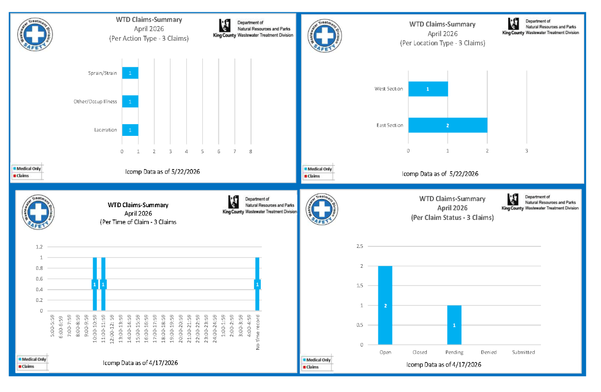 Employee accident and job injury claim experience (for current month and year to date) for the Wastewater Treatment Division (page 2 of 3)