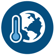 An icon of a globe next to a thermometer, representing climate change.