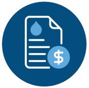 An icon of a water bill with a dollar sign, representing customer affordability.