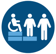 An icon of people with varying mobility needs, representing equity and social justice.