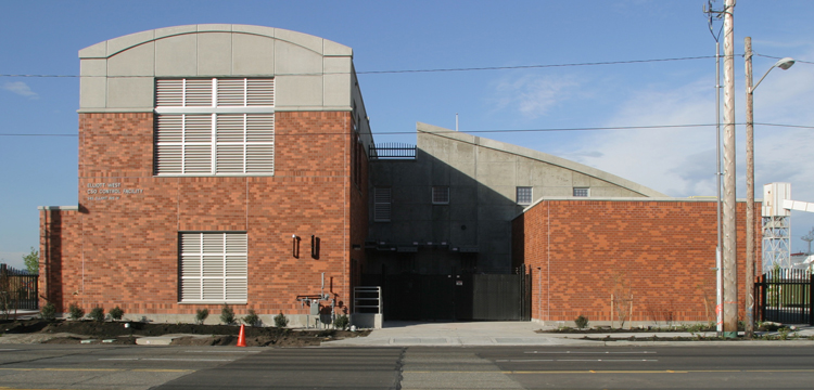 An exterior view of the Elliott West Wet Weather Treatment Facility, looking west. 