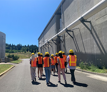 high school students walking on a tour
