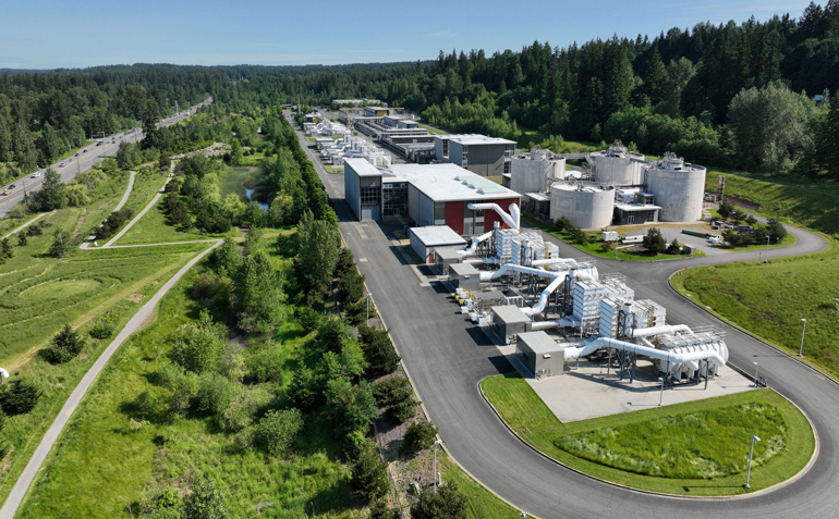 Aerial view of the Brightwater treatment plant, looking north.
