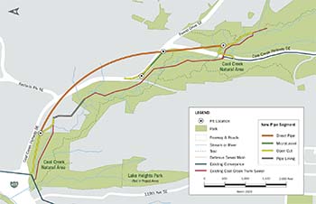 The final design at the Sunset Pump Station includes a green roof, shoreline restoration and habitat enhancement, chain link fence replacement, new decorative fence along roadway and plants to enhance views. 